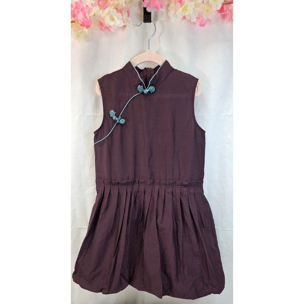 Chou Chou Chic Kids Girls Plum Ruffle Pleated Cheongsam Dress Size 3T